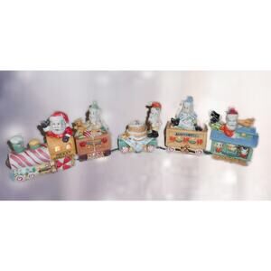 Vintage Santa Express Ceramic Train w/Lights Christmas Village 5 PC Please READ